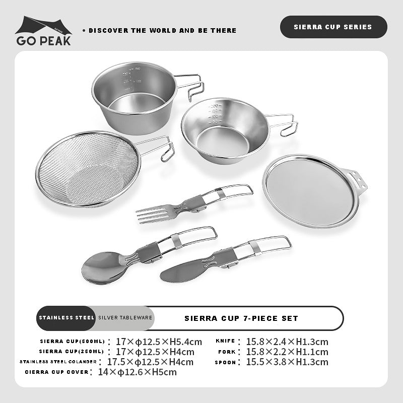 GOPEAK Silver Seven-Piece Portable Tableware|Sierra Cup Series